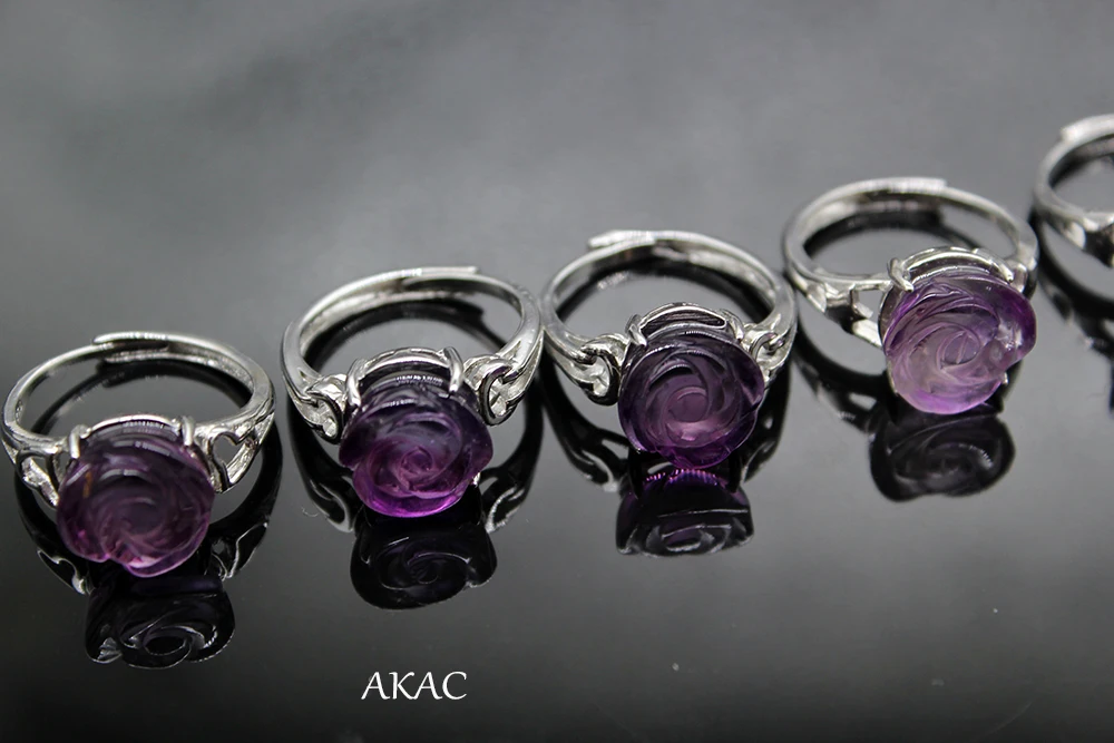 10-11 мм AKAC природный аметист Цветок форма регулируемое кольцо для женщин кольцо отправить случайным образом