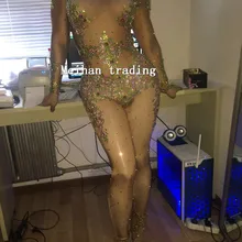 Модные большие кристаллы красочные комбинезон с надписью nice Для женщин Выходные туфли на выпускной, костюм Одежда для выступлений боди Женский Стразы телесного цвета узкие наряд