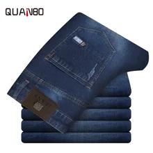 Quanbo фирменные мужские облегающие джинсы Осенние новые модные деловые классические стильные Стрейчевые джинсы повседневные джинсовые брюки мужские брюки