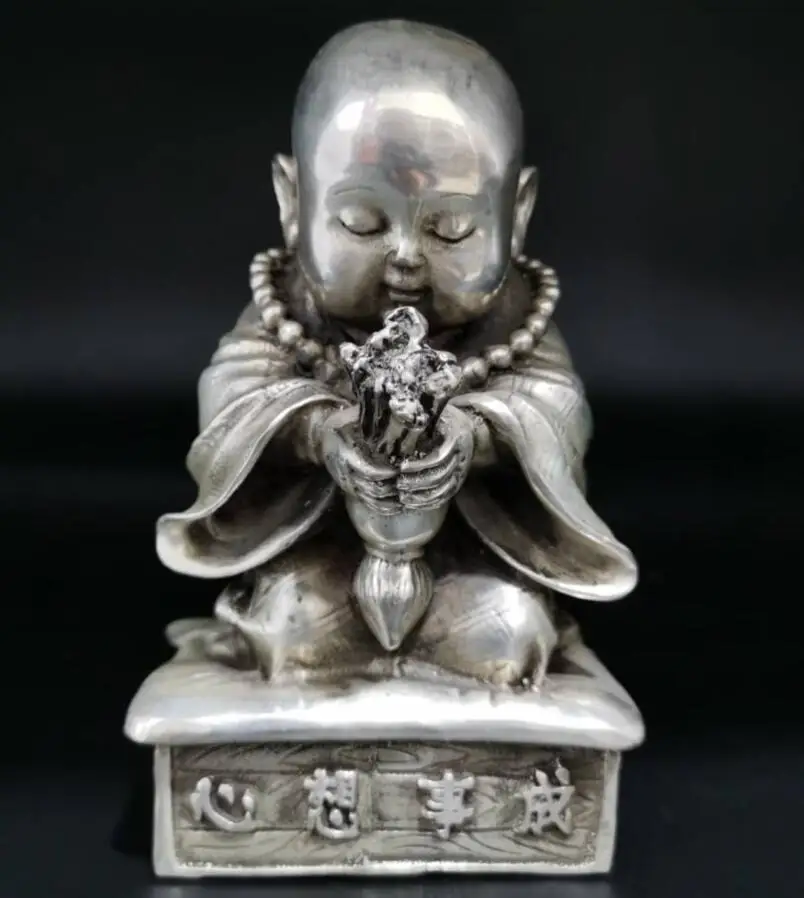 

China White copper small monk crafts statue