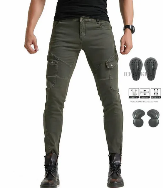 Green Motorcycle Pants Men Motocross Racing Trousers Cargo Jeans Touring Riding Pantalon Moto Pants Motorcycle Equipment Pants JES-12 Green upgrade