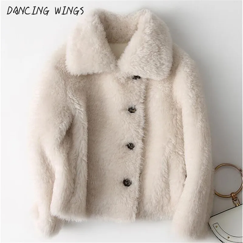 

Women Real Sheep Shearling Fur Coat Winter Faux Leather Short Jacket