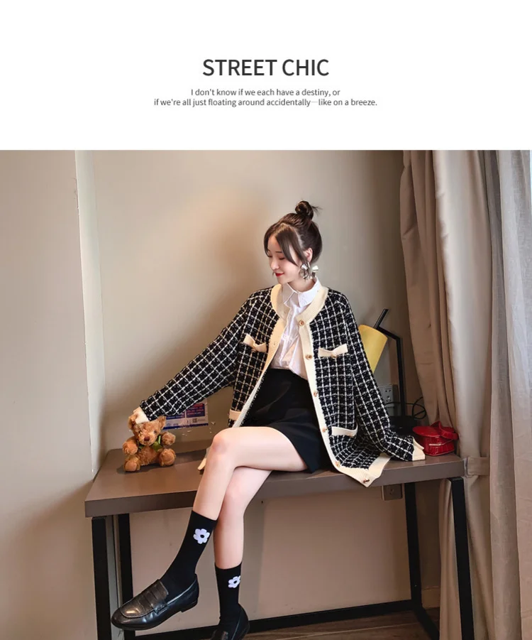 Клетчатый свитер, женский длинный кардиган, зимний Корейский стиль, Осенний женский модный свободный высококачественный кашемировый вязаный жакет
