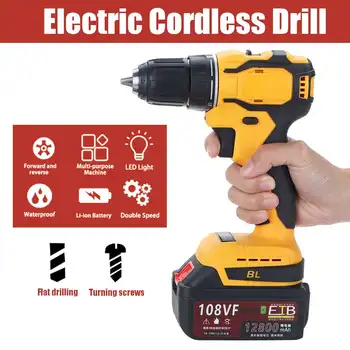 

108VF 12800mAh Battery Cordless Electric Drill Double speed Adjustment LED Lighting 28Nm Torque 100-240V powerful Drill