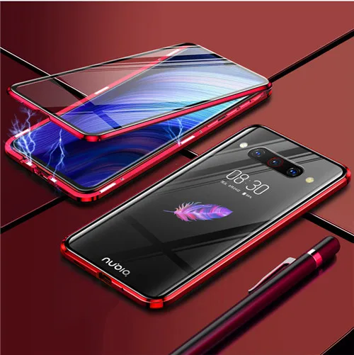 Красный 360 Полный Магнитный чехол для телефона для zte Nubia Z20 NX627J металлический каркас двухсторонняя, для стекла крышка Алюминий бампер для Nubia Z20 чехол - Цвет: Красный