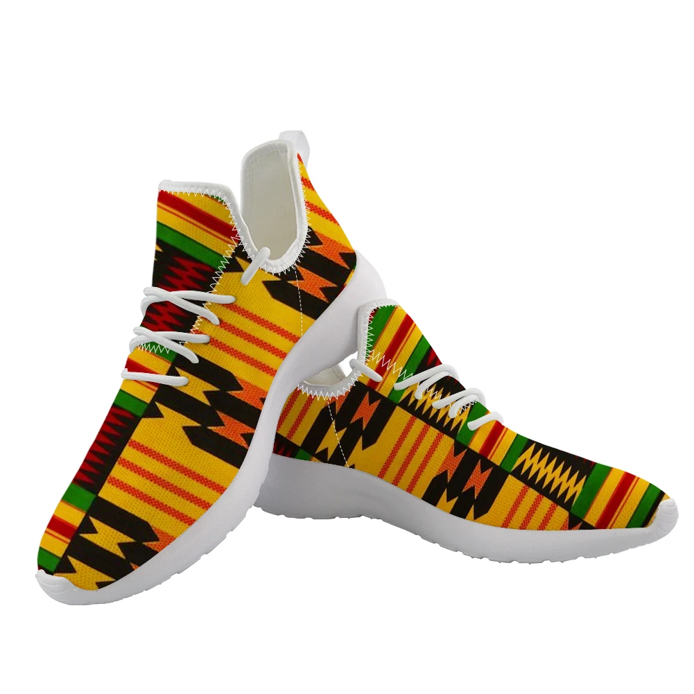 

ELVISWORDS New Men Off White Flying weave Leisure Shoes African Ethnic Printed Platform Breathable Knitting Mesh Sneakers