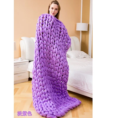 Hand Crochet Bed Sofa Blanket throws Weaving Linen Chunky Winter Wool Knitted 6CM Giant Thick Yarn Bulky Knitting Throw Blanket - Цвет: Фиолетовый