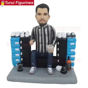 

figurine decor man with beer and sports shoes career mini statue design service by turui figurines handmade clay dolls art works