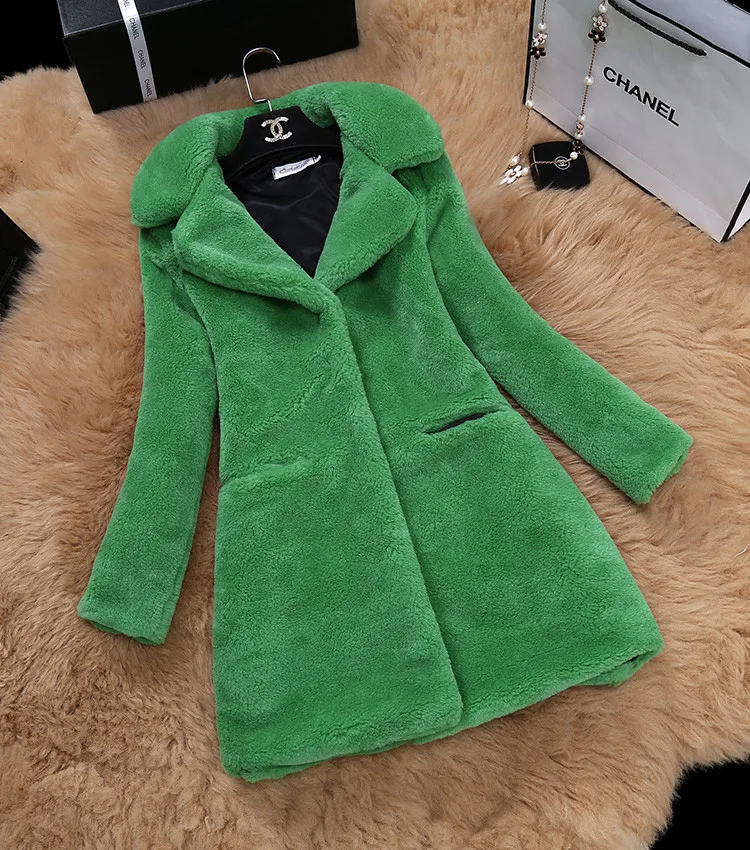 Специальное пальто из овечьей шерсти, Женская длинная куртка для стрижки овец, шерстяная ветровка одного поколения - Цвет: green