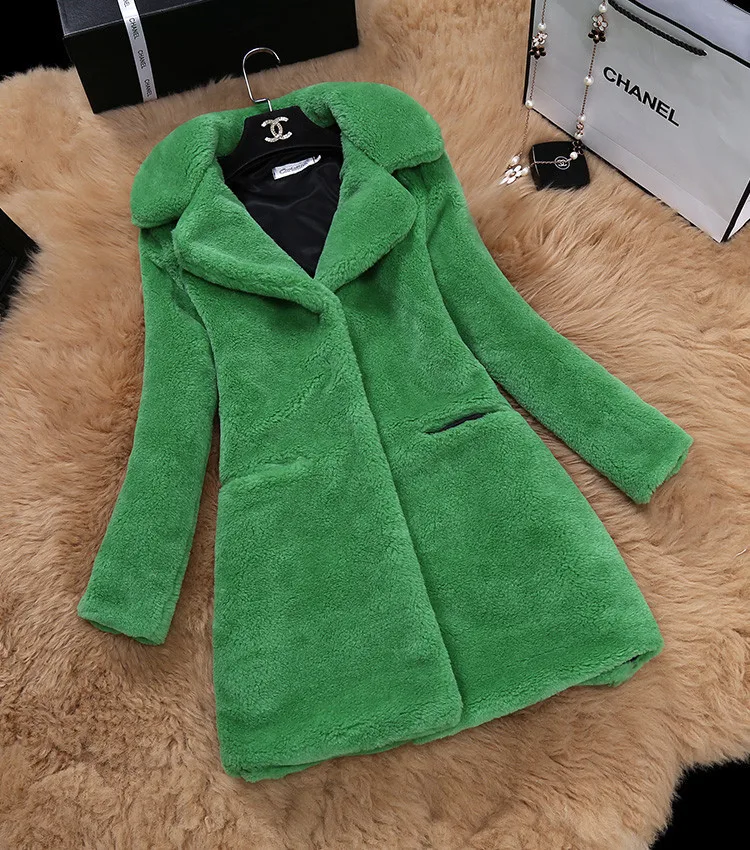 green Специальное пальто из овечьей шерсти, Женская длинная куртка для стрижки овец, шерстяная ветровка одного поколения - Цвет: green