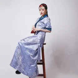 НОВЫЙ Тибетский Стиль cheongsam с коротким рукавом тибетские национальные костюмы для женщин длинное платье для девочек традиционная Азия
