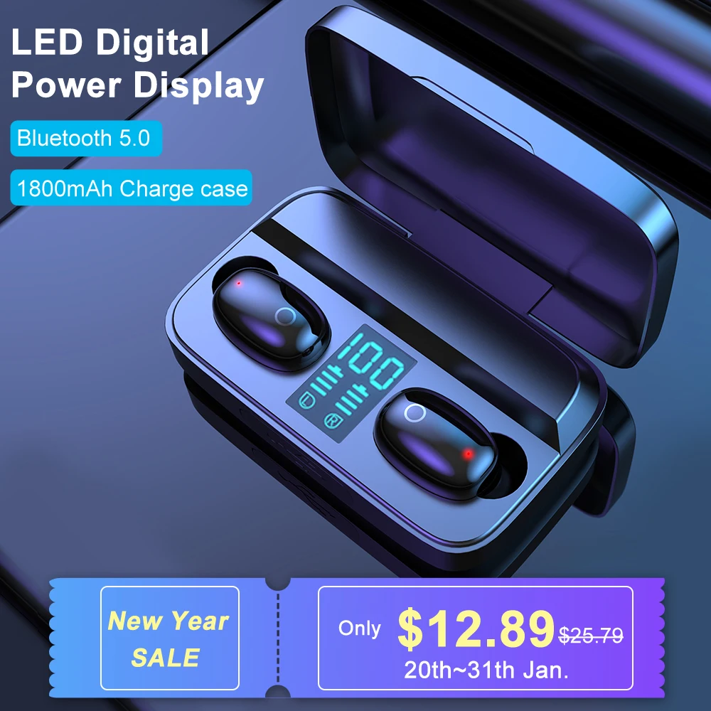 Online Auriculares inalámbricos Wi W2S 1800mAh Bluetooth 5,0 TWS auriculares pantalla LED con Banco de energía Auriculares auriculares estéreo de deporte Hifi