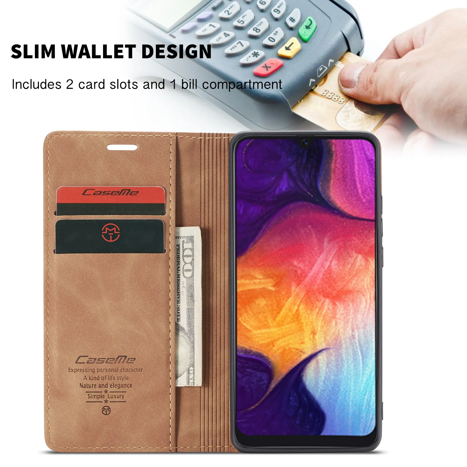 CaseMe для samsung A50, флип-топ, чехол для телефона Galaxy ya50, защита от падения, бумажник для мобильного телефона, кожаный чехол, Простая подставка