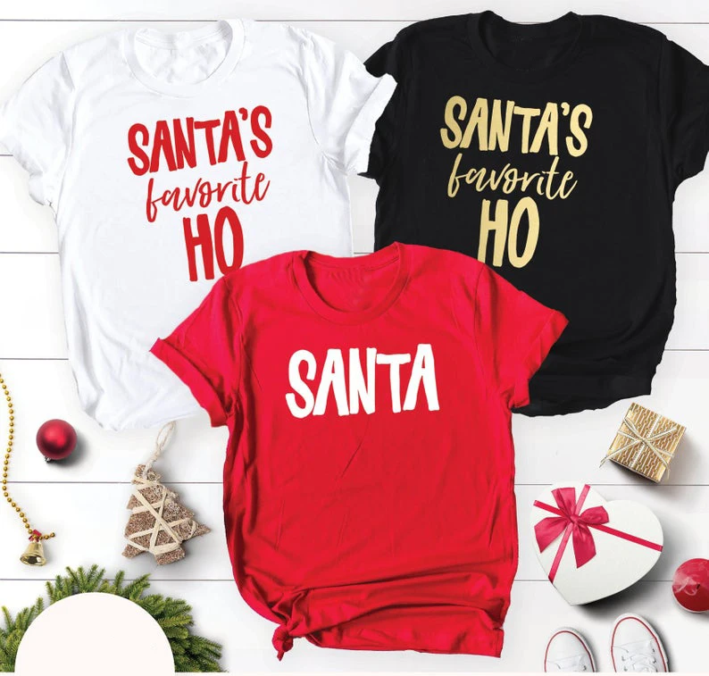 Рождественская Милая парная футболка с Санта-Клаусом 100% хлопок забавная Унисекс