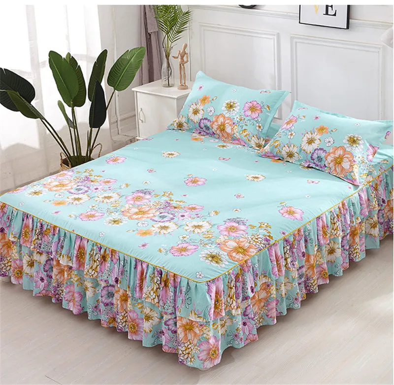 Floral Bedspread Bed Skirt Non-slip Fitted Sheet Cover Graceful 3pcs Double Lace Home Textile Cover + Pillowcase colcha de cama Floral Bedspread Bed Skirt Non-slip Fitted Sheet Cover Graceful 3pcs Double Lace Home Textile Cover + Pillowcase colcha de cama