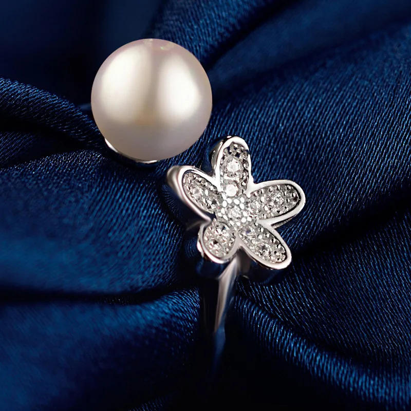Bague Ringen, горячая Распродажа, циркон, цветок, натуральный жемчуг, Женские Ювелирные изделия, чистый 925 пробы, серебро, милый подарок, регулируемое открытие