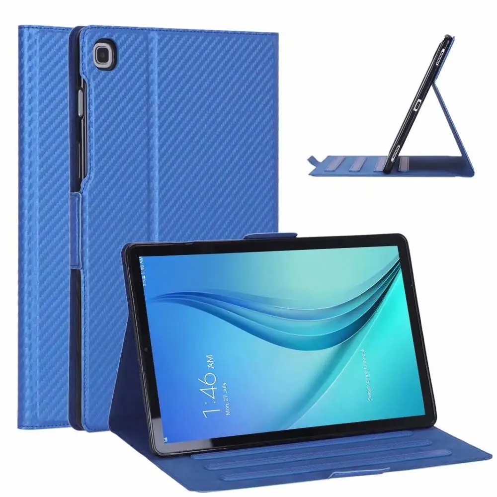 Синий Ultra-thin Carbon Fiber PU Tablet Case For Samsung Galaxy Tab S5e T720 T725 SM-T720 SM-T725 10.5" Flip Folding Stand Funda+pen - Цвет: Синий