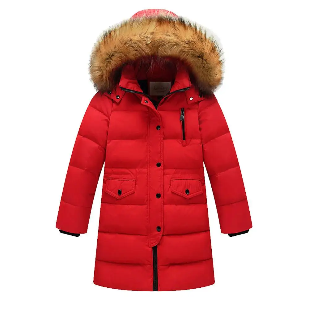 

Winter Down Jacket for Kids Fur Hooded Boys Girls Parka Warm Coat Children Outerwear Long Teenage Clothing 3-12 Years