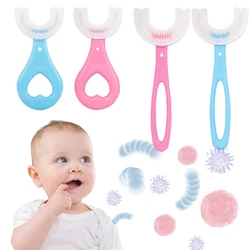 Cepillo de dientes para bebé, 2022 grados, en forma de U, de silicona suave, para limpieza bucal, 360