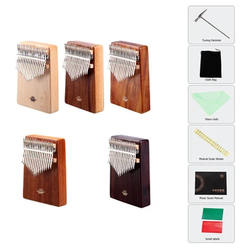

17 Keys Wooden Thumb Piano Idiophone with Musical Scale Bag Tuning Hammer Traditional Plucked String Instruments