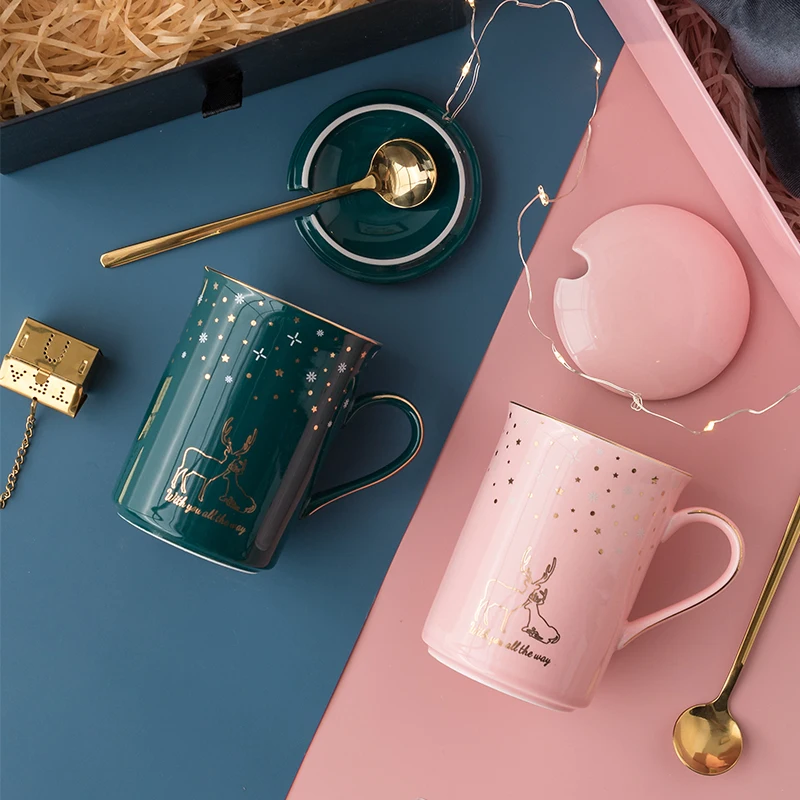 Кружка с ложкой и крышкой звездного неба чайный сервиз кофейная Новинка большие