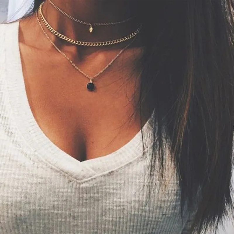 Layered Necklaces for Wome Jewelry Chain Collares Naszyjnik Chains Collier Femme Alloy Pendant Necklace Semi-precious Stone | Украшения и