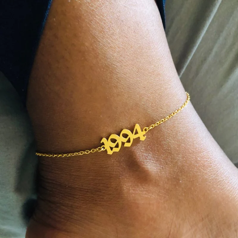 Stainless Steel Birth Year Initial Ankle bracelet Old English Anklets for Women 1997 1998 1999 Anklet Leg Chain Boho Jewerly ankle chains silver anklet bracelet beads anklet cubic zirconia anklet