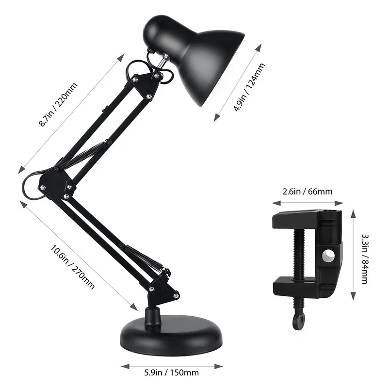 

Folding American-Style Village Dual Purpose Lamp Work Learning Lamps Clip LED Desk Lamp E27 Base Iron Art Baking Varnish