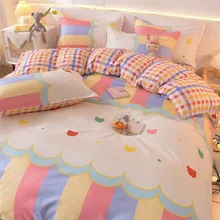 Juego de ropa de cama con estampado de arcoíris, edredón colorido con funda de edredón, sábana y funda de almohada, ropa de cama para todas las estaciones