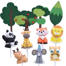 Zoo las zwierząt ciasto wykaszarki dla dzieci dekoracje na przyjęcie urodzinowe proces ceramiczny Cartoon zwierząt na urodziny dziecka babeczka na przyjęcie wykaszarki