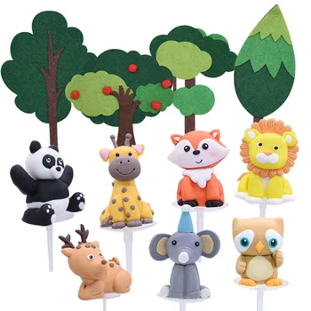 

Zoo Forest Animal Cake Toppers Kids Birthday Party Decor Ceramic Process Cartoon Animal for Baby Birthday Party Cupcake Toppers