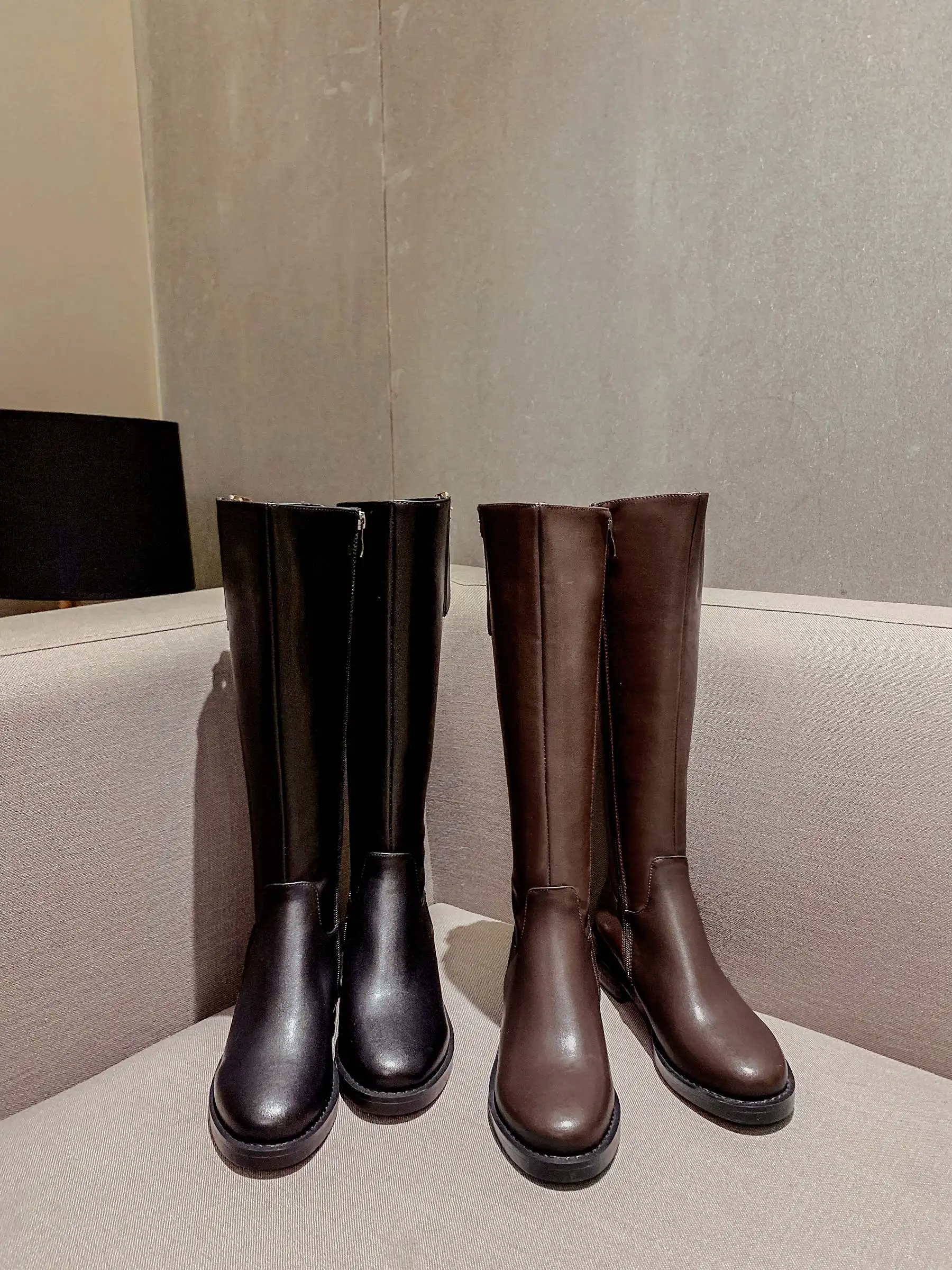 krazing pot Winter round toe cow leather buckle fasteners superstar long boots keep warm med heel riding thigh high boots l72