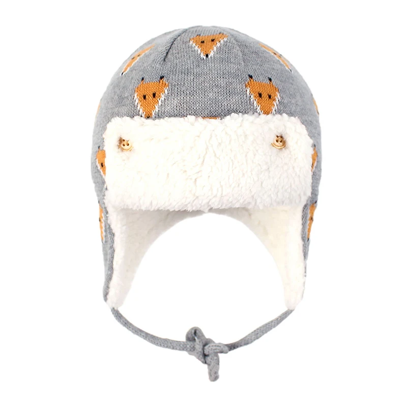 Winter Bomber Hat Boy Girl Knit Beanie Kid Autumn Earflap Animal Dobby Warm Skiing Cotton Fleece Outdoor Accessory Toddler Baby (3)