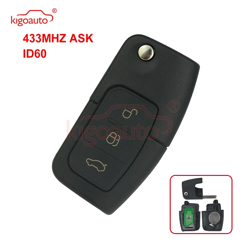 

Kigoauto 433MHz 4D60 Chip 3 Buttons Flip Folding Remote Control Key for Ford Focus Fiesta 2013 Fob Case With HU101 Blade