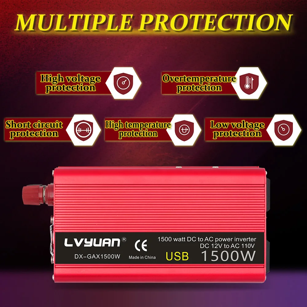 1500W/2000W DC 12V to AC 100V 110V Car Power Inverter Voltage Converter US Socket Car Cigarette Lighter Plug Auto Accessories Vehicle Inverter Car Converter Inverter Car Inverter Car Power Converter Power Inverter