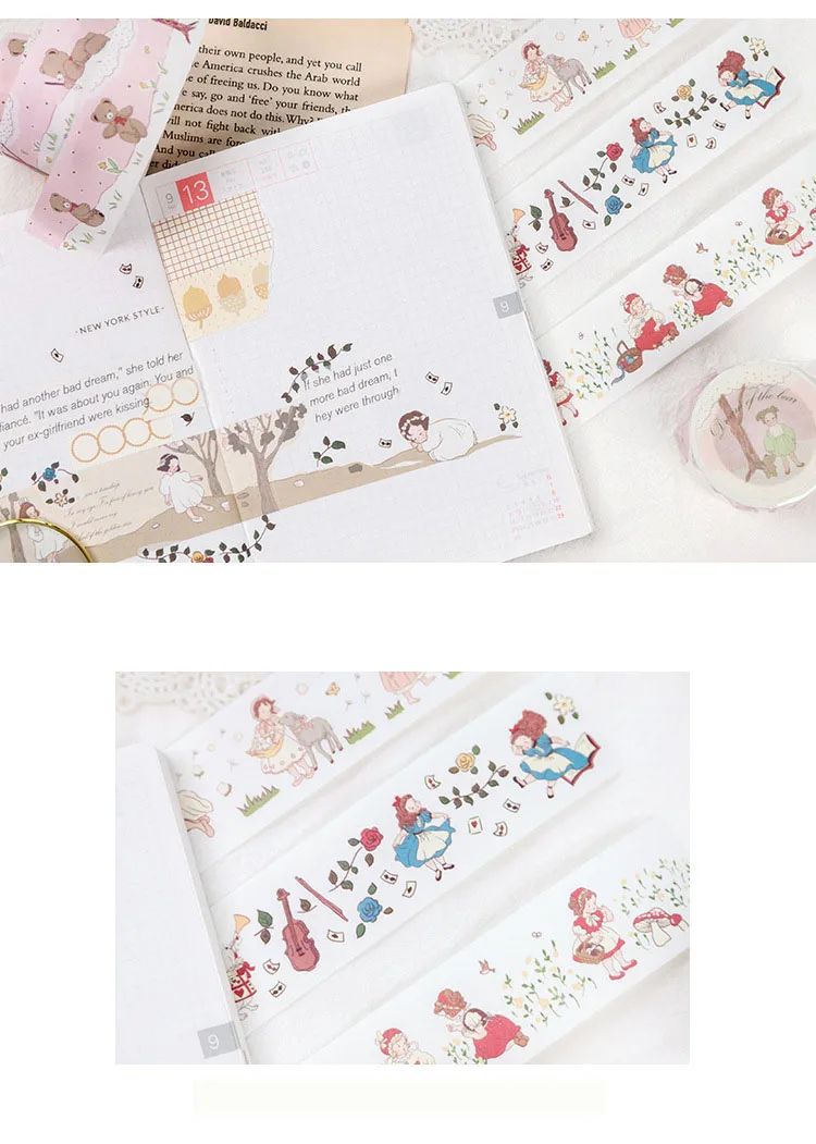 WOKO 25mm/30mm Dream Fairy Tale Diary Washi Tape Cute Shepherd Girl/Alice/Magic Rabbit/Forest Elf Masking Tape DIY Scrapbooking