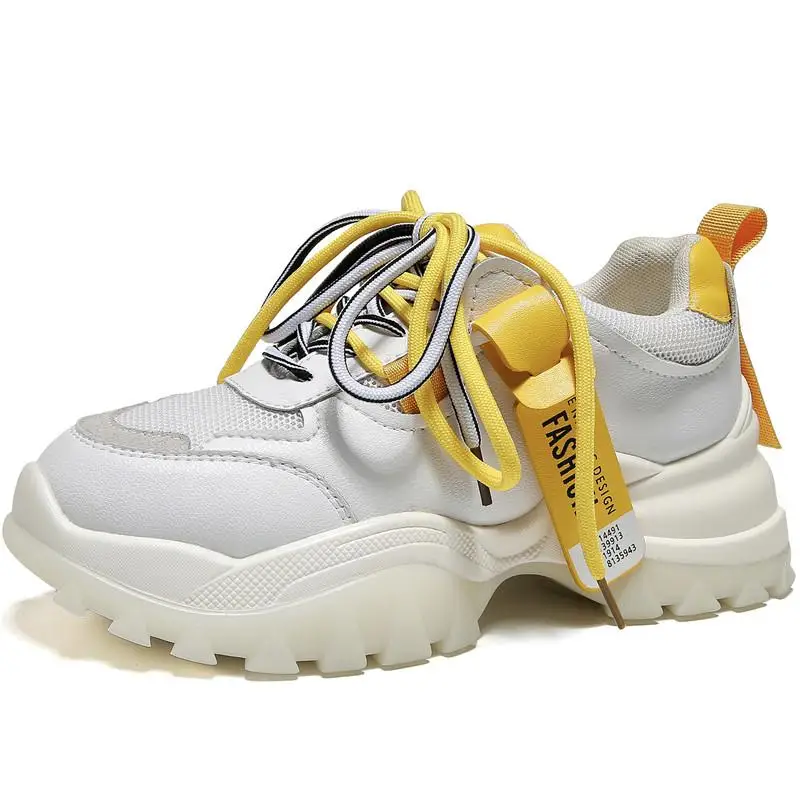 RASMEUP Breathable Mesh Women Platform Sneakers Fashion Brand Women's Chunky Sneakers Woman Dad Trainers Lady Footwear - Цвет: Цвет: желтый