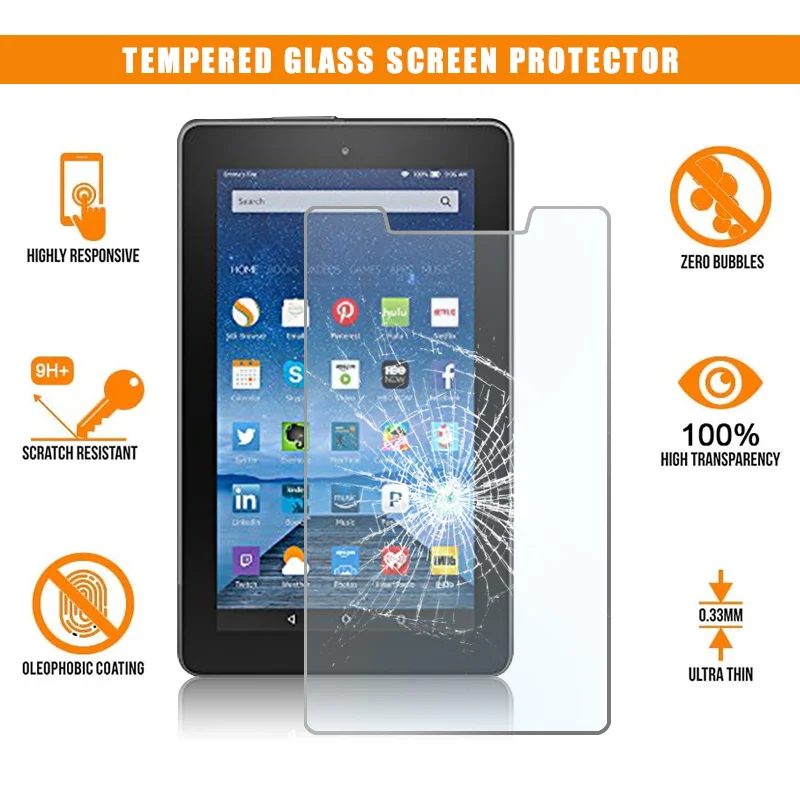 

For Amazon Fire 7 (5th Gen 2015) Alexa Screen Protector Tempered Glass Protective Film Tablet Glass Guard Film 9H