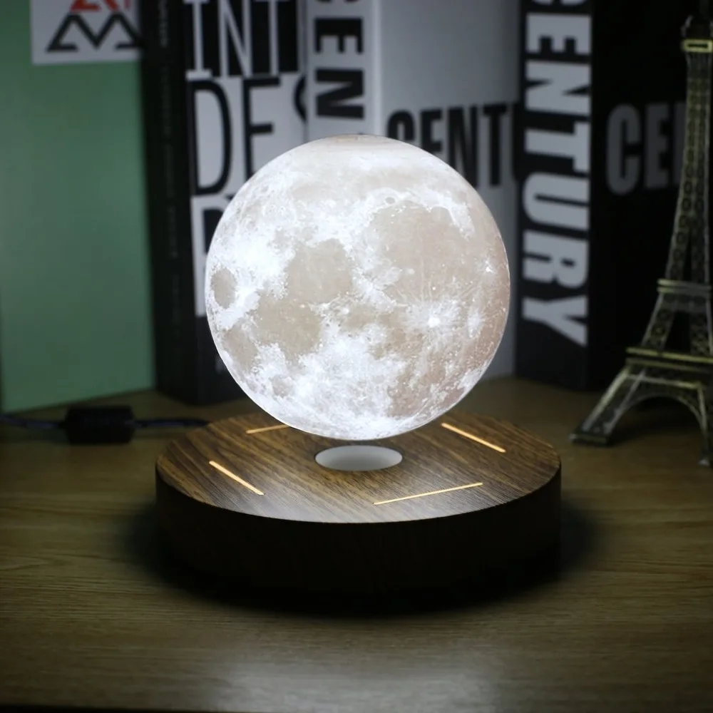 Магнитная левитирующая 3D Лунная лампа 360 Вращающаяся деревянная основа 10 см Ночная лампа плавающий романтический светильник украшение дома для спальни