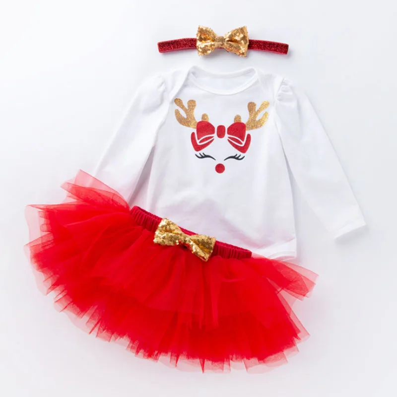 Рождественская одежда для маленьких девочек комплекты для новорожденных хлопковый комплект из 3 предметов для маленьких девочек с длинными рукавами, Рождественский красный костюм для малышей - Цвет: 3pc D