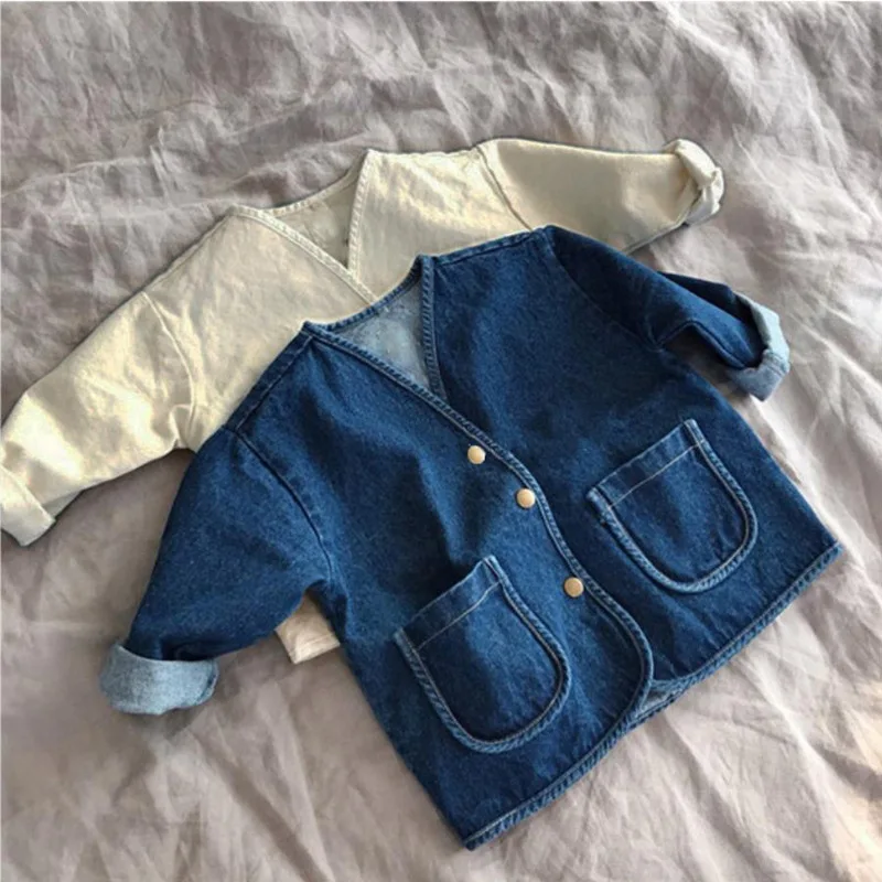 Baby Boys And Girls Denim Jacket Coat Spring And Autumn Casual Large Pocket