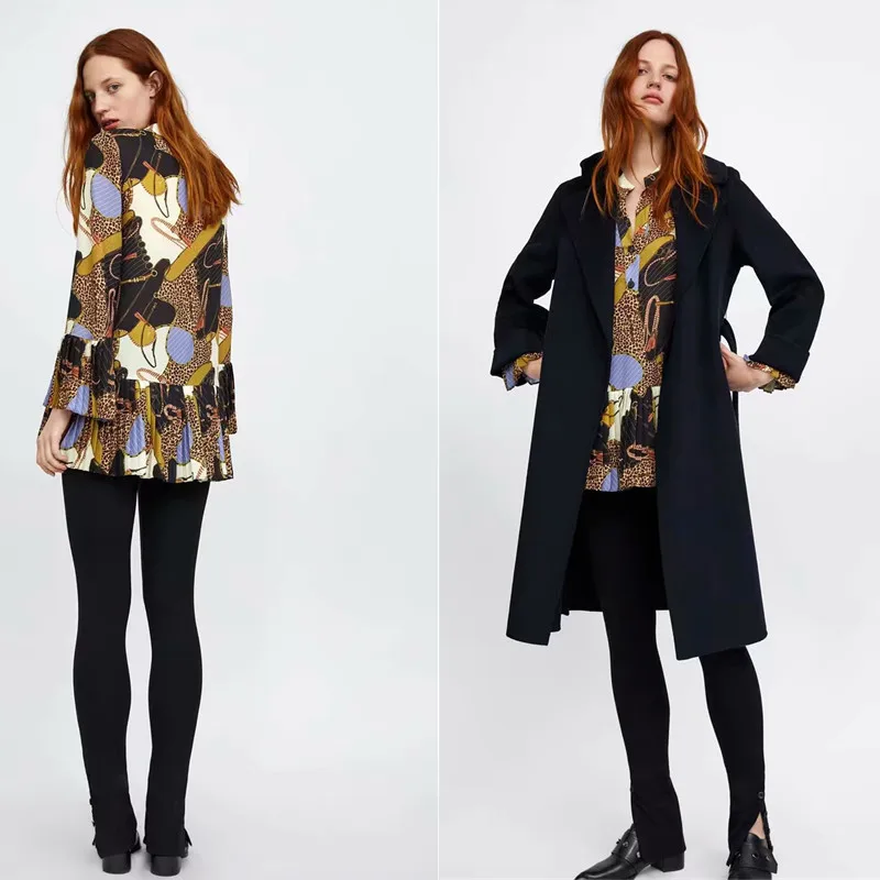 

19 WOMEN'S Dress Western Style Spring Clothing Retro Chain Printed Pullover Blouse Creased qun bai shi Base Shirt Women's