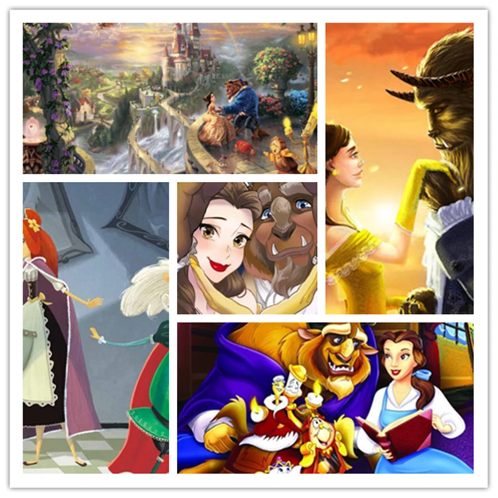 Алмазная живопись сделай сам Disney 5D Красавица и чудовище круглая вышивка