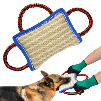 

3 Handles Dog Bite Toy Pet Training Tools Dog Bite Rope Tug Jute Pillow Durable For Large Dogs K9 Labrador German Shepherd