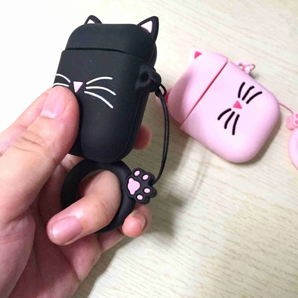 Чехол для airpods с милым котом из мультфильма, защитный чехол с милым ремешком, силиконовый чехол для air pods 2, беспроводной чехол для наушников