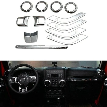 

(Silver 12PCS) Car Decoration Steering Wheel & Center Console Air Outlet Trim for Jeep Wrangler JK JKU 2011-18