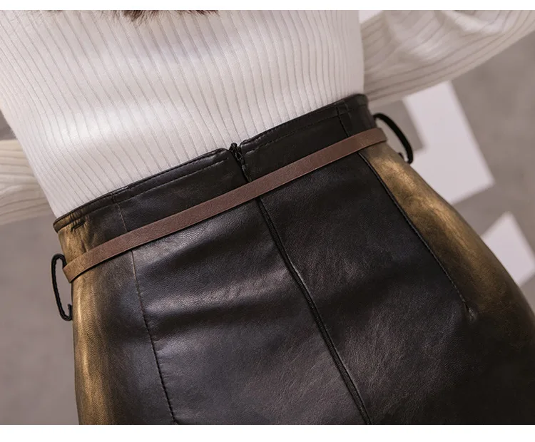 autumn winter bodycon skirt leather women fashion high waist ladies work skirts pu leather tutu faldas elegant skirt