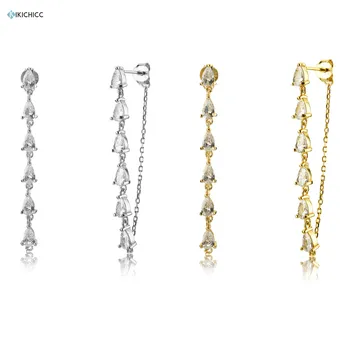 

Kikichicc 925 Sterling Silver Gold 45cm Colorful Chain Stud Earring 2020 Clear CZ Long Chain Piercing Ohrringe Pendiente Jewelry