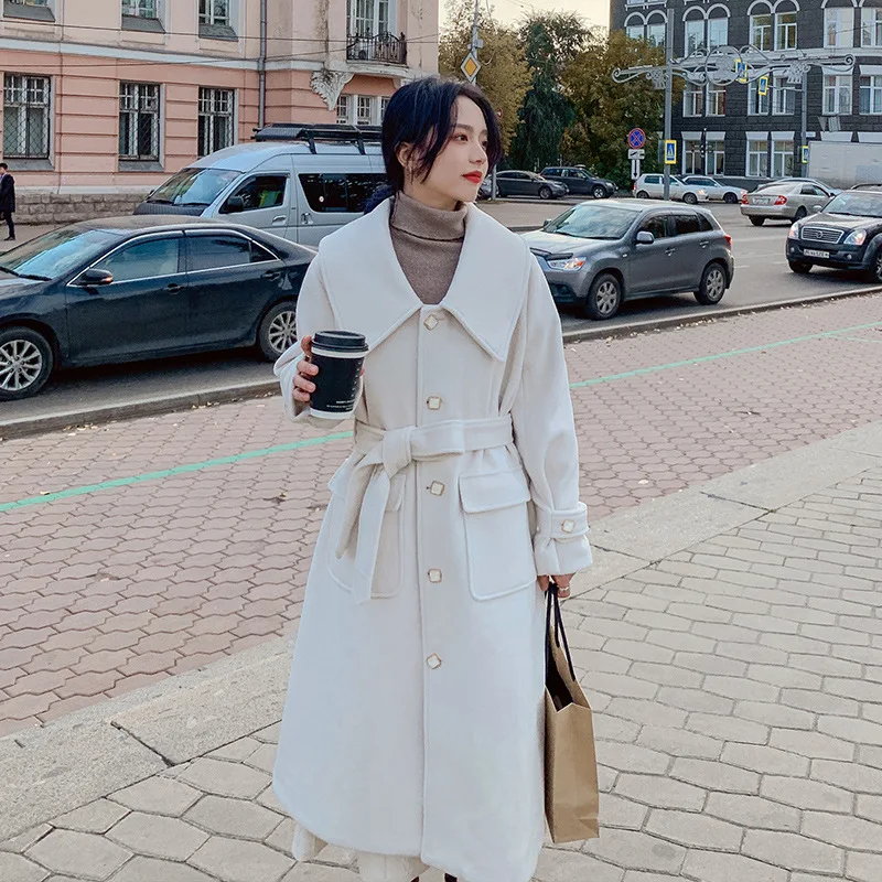 

Photo Shoot Hepburn Wind Woolen Overcoat Women's 2019 Popular Korean-style Loose-Fit Short-height Woolen Jacket Women's Students