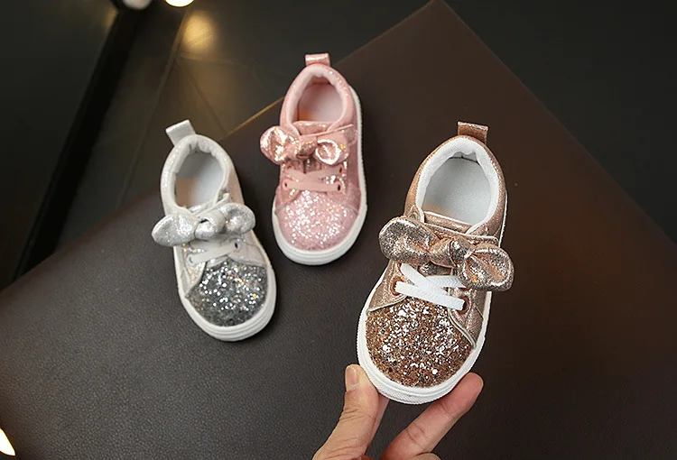 children's shoes for adults Kids Shoes Girls Shoes Sneakers Toddlers Baby Girl Shoes Children Flat Casual Sneakers Sequined Rhinestone With Bow-knot Sweet leather girl in boots